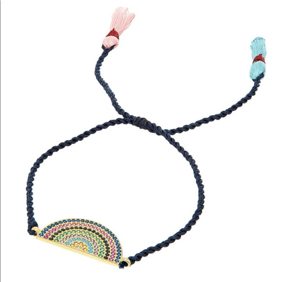 New Sterling Pave Stone Rhinestone Rainbow Silk Tassel Bracelet - Picture 1 of 3